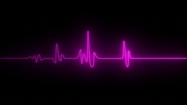 Neon Heart rate monitor electrocardiogram beautiful pink bright design on black background. Heartbeat icon. EKG neon pulse monitor with signal. Motion graphics of Heartbeat icon 4k video animation