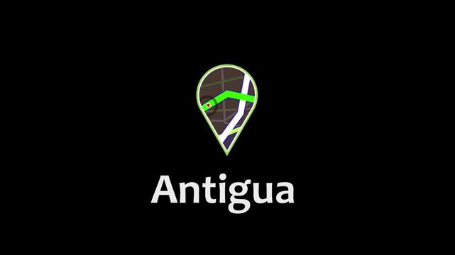 Caribbean Navigation Concept with Antigua and Barbuda Map and Red GPS Location Pin. red arrow icon direction on the map road.