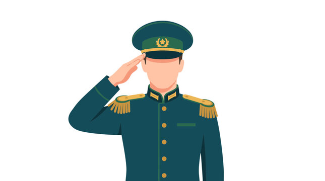 Military officer in formal green uniform performing a respectful salute