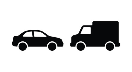 Fototapeta premium Car And Van Silhouettes On White Background Minimalist Transportation Icons automobile vehicle