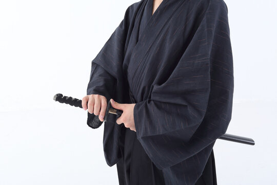 日本,伝統,侍,刀,日本刀,袴,白バック