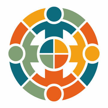 Geometric Pieces Balanced Inclusion Logo With Colorful Circular Segments Representing Diversity, Equality, Unity, Collaboration and Teamwork