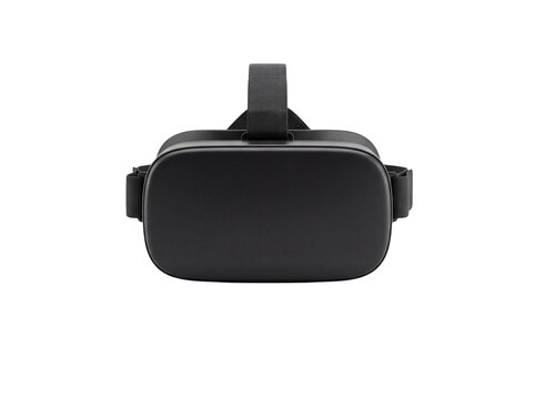 Black virtual reality headset with adjustable strap isolated on transparent background goggles