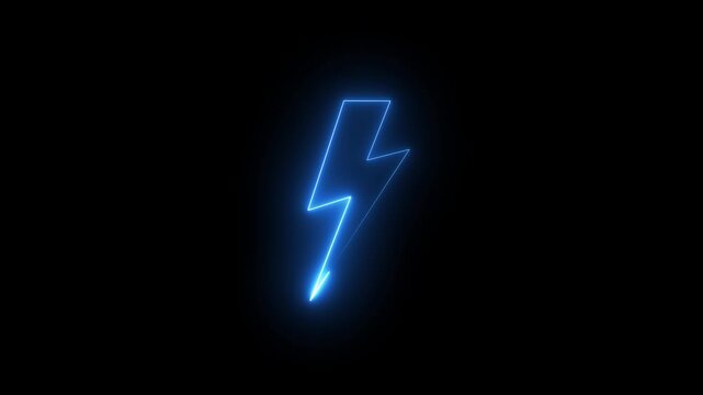 Neon lightning icon animation in neon circle icon. Glowing neon thunderbolt sign ,neon lightning bolt, 4k motion video .