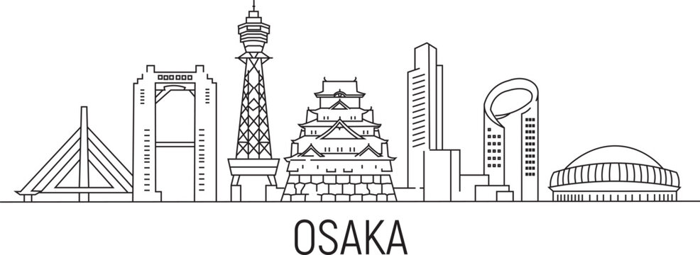 Line art skyline of Osaka, Japan