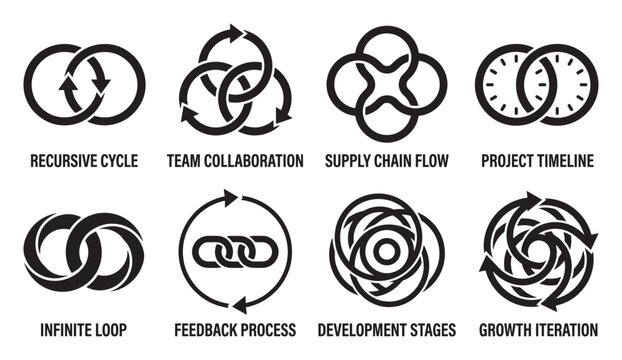 Business concepts icons abstract loops cycles for collaboration growth and processes.