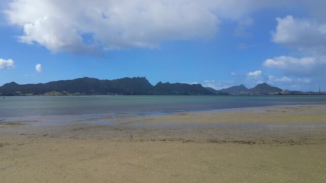 One Tree Point Beach At Low Tide Whangarei Heads New Zealand Drone Track In Over Sand 4K 30FPS
