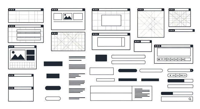 Wireframe ui elements for web design with collection wireframe user experience development application interface prototype template software