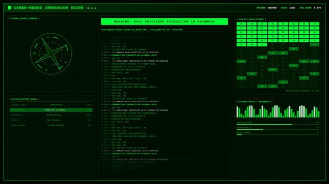 Hacker Cyber Attack Security Breach Terminal Screen Background.
