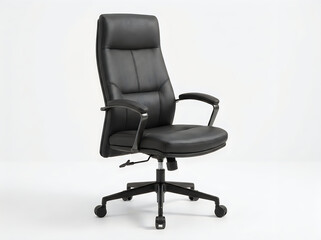 Obraz premium Modern ergonomic black leather office chair with high backrest isolated on white background