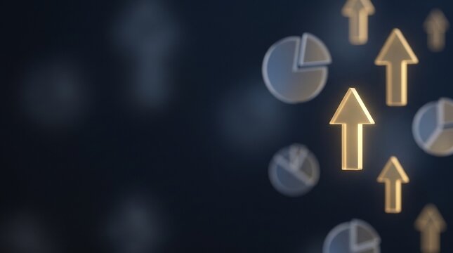 3D Financial Growth Concept with Golden Arrows and Data Charts