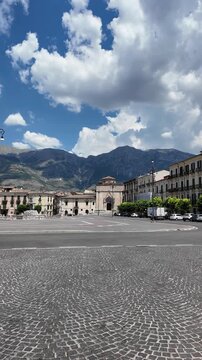 Panoramic View of Sulmona with Maiella Mountains, Italy