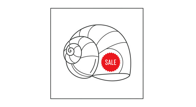 Snail Shell with Sale Tag - Minimalist Line Art Illustration
