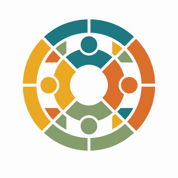 Modern Geometric Community Circle Logo With Four Connected People and Modular Shapes