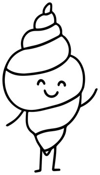 Cheerful coral seashell character with spiral shape with depicts cartoon seashell happy face illustration invertebrate whimsical smiling with drawing