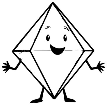Cheerful diamond character with geometric shape with smiling diamond illustration resource cartoon graphic playful symbol simple happy with black