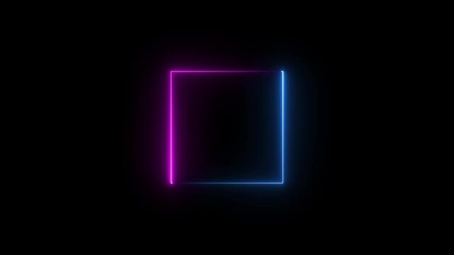 Glowing neon square frame animation. luminous banner animation. blue color neon box icon on a black background.4k quality neon line animation video.