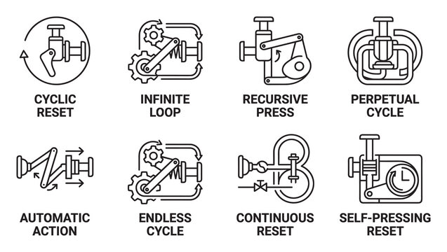 Cyclic reset infinite loop recursive press perpetual cycle mechanical diagrams.