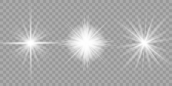 Starlight lens flare overlay with glittering spark effect. Shiny rays, bright white sparkles, light, star, flash, glow