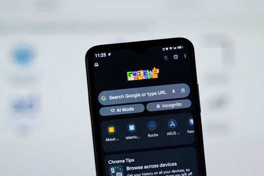 Mountain View, United States - 27 July 2026: Close-up of Google Chrome browser on a smartphone.