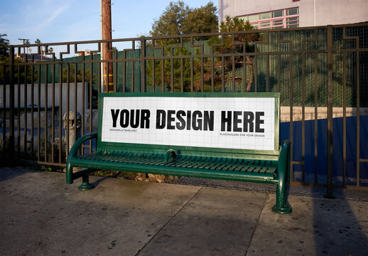 Mockup Of Customizable Advertising Bench In Los Angeles