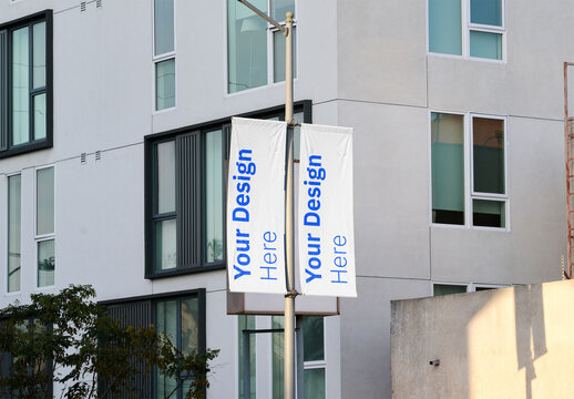 Mockup Of Two Customizable Vertical Banners On Street Pole