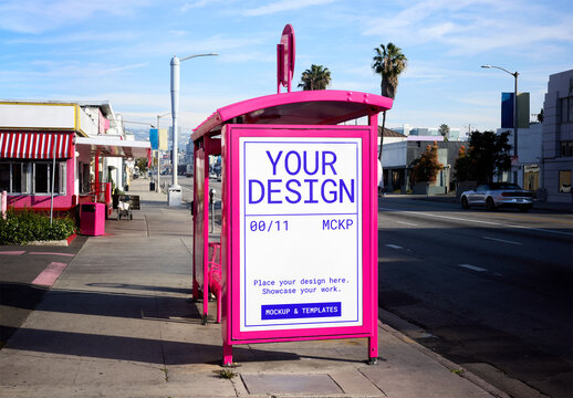 Mockup Of Customizable Bus Stop Ad Panel In Los Angeles