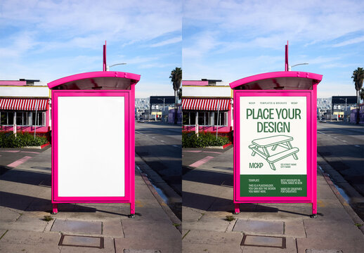 Mockup Of Customizable Bus Stop Ad Panel In Los Angeles