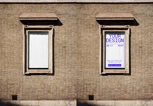 Mockup Of Customizable Vertical Poster In Stone Window Frame, Rome