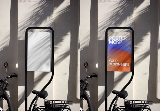 Mockup Of Customizable Vertical Poster On Street Stand, Rome