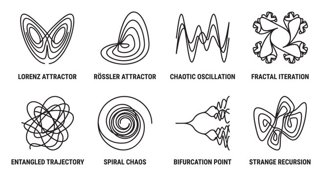 Lorenz attractor r&ouml;ssler attractor chaotic oscillation fractal iteration entangled.