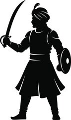 Silhouette of Mughal warrior in traditional attire.