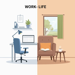 Fototapeta premium Minimalist Flat Illustration of Office Desk and Swivel Chair on White Background