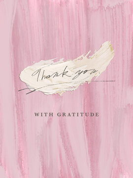 シンプルな手書き文字のthank youと油絵風ペイントのフレーム背景素材_ピンク