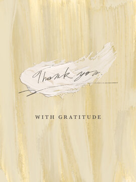 シンプルな手書き文字のthank youと油絵風ペイントのフレーム背景素材_イエロー