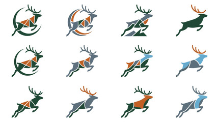 Fototapeta premium Geometric deer and stag logo marks in dynamic poses.