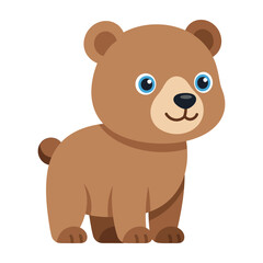Obraz premium Cute brown bear cartoon character with big blue eyes standing on white background