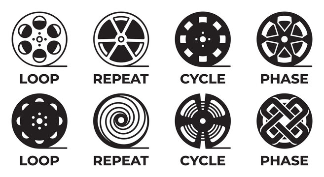 Film reel icons representing concepts of loop repeat cycle and phase.