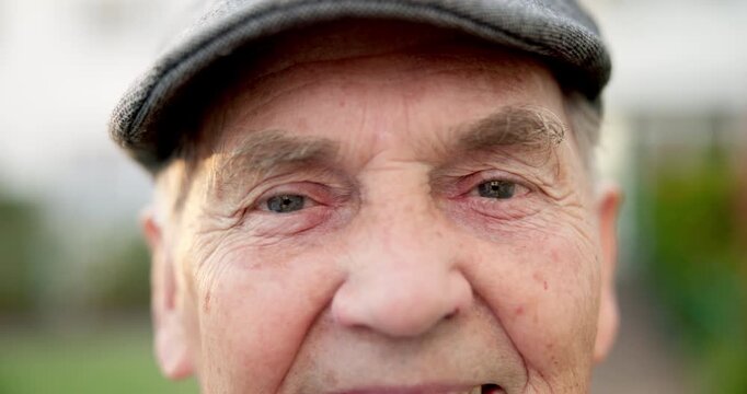 Vision, eyes and face of senior man with optometry, optical care and glaucoma test for health. Happy, portrait and elderly person in retirement with weak eyesight, prescription or cataract removal.