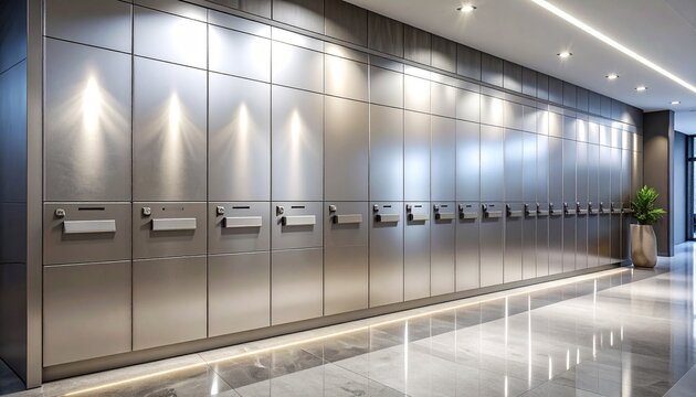 Modern Autonomous Parcel Locker Wall in Premium Apartment Building Lobby