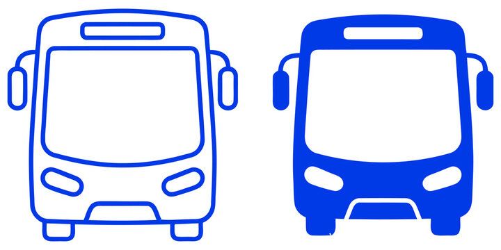 Blue city bus public transport icon set front view isolated on transparent background