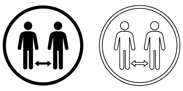 Social distancing concept icon showing male and female figures keeping a safe distance isolated on transparent background
