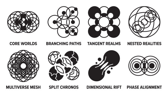 Multiverse and reality concepts branching paths core worlds nested realities rift.