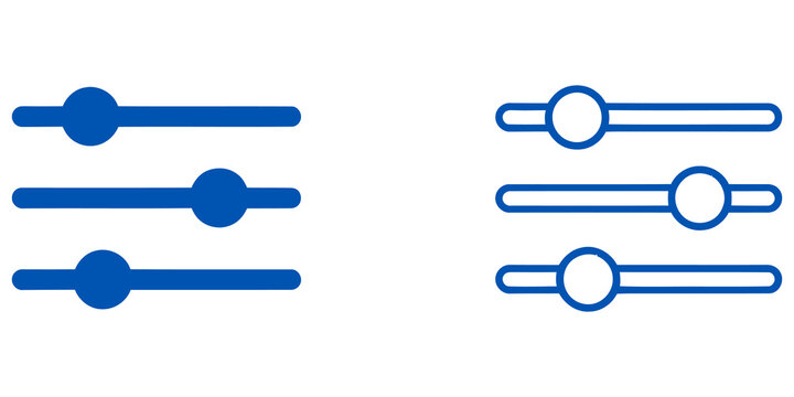 Blue slider and equalizer settings icon set isolated on transparent background