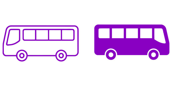 Purple bus icon set flat and outline style isolated on transparent background