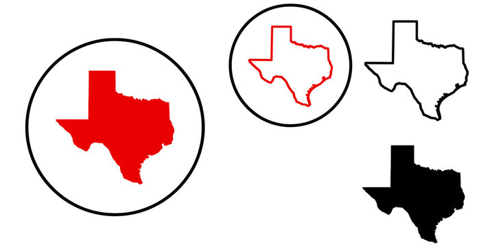 texas state outline variations inside circular badges isolated on transparent background