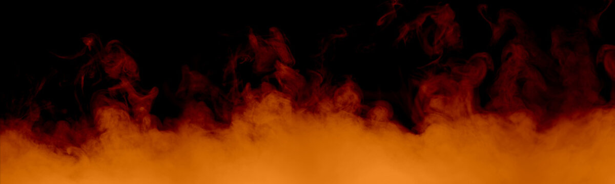 orange smoke isolated on black background with swirling fog texture, cinematic fire haze, dramatic vapor effect, atmospheric overlay, abstract smoke layer, and burning mist for graphic design.