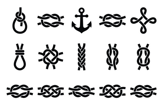 Set of nautical rope knots and maritime symbols