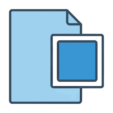 Minimalist monoline icon of a digital document scan featuring a paper sheet with a folded corner inside a square sensor frame on a solid background