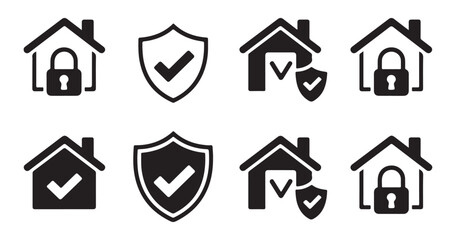 House security and protection icon set. smart home with lock and shield with check mark symbol. © Bd Artist